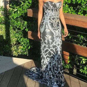 Black and Silver Sequin Prom Dress